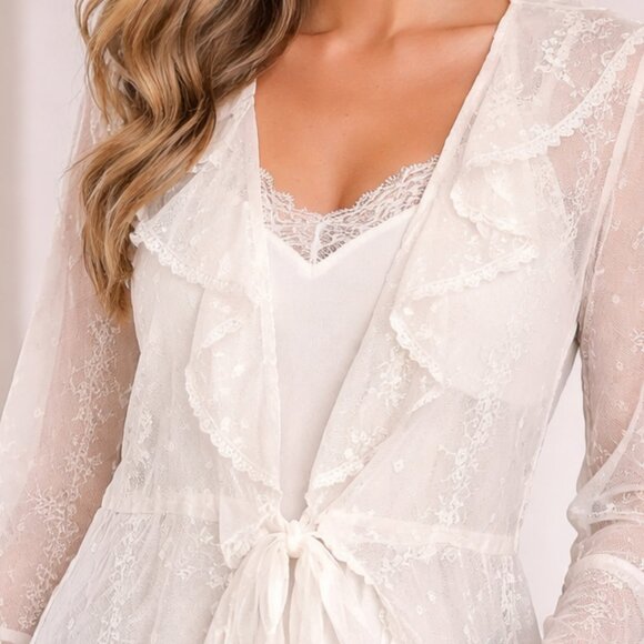 POL Tops - POL Sheer Tie-Front Blouse with Floral Embroidery – Size Medium